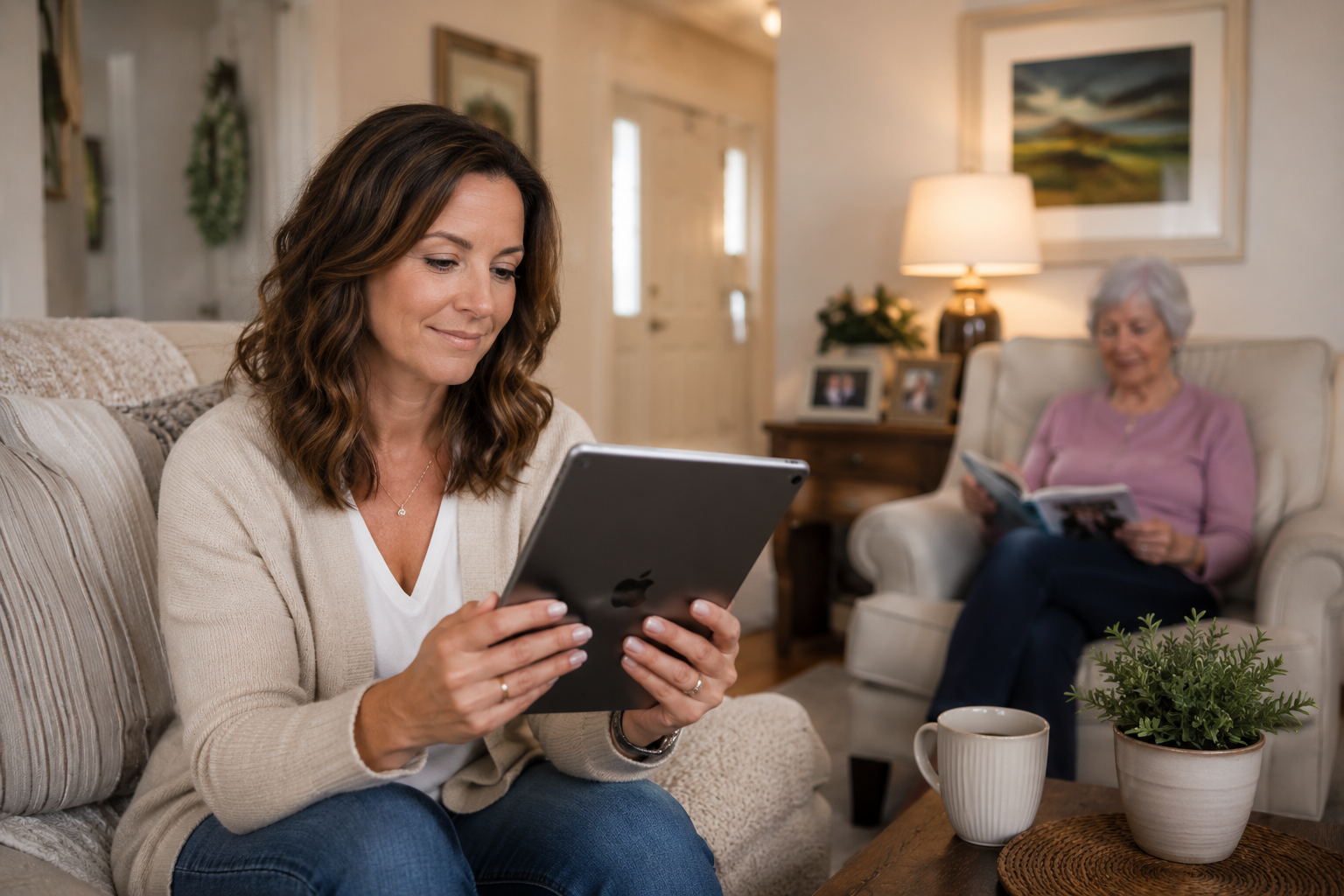Tablet displaying home wellness monitoring dashboard